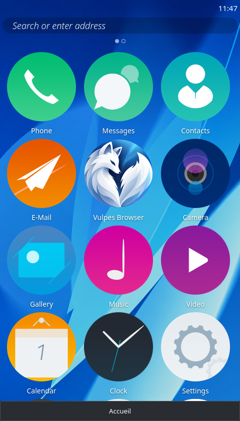 Actual Vulpes screenshot: the Gaia home screen in English